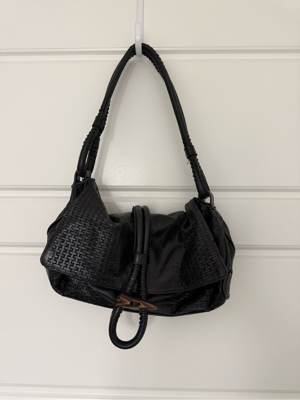 Black Woven Shoulder Bag - Unbranded